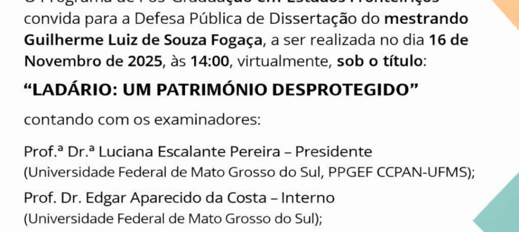 CONVITE: Defesa Pública de Dissertação do mestrando Guilherme Luiz de Souza Fogaça